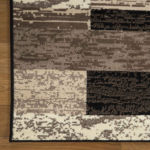 12' Black Brown And Beige Patchwork Runner Rug